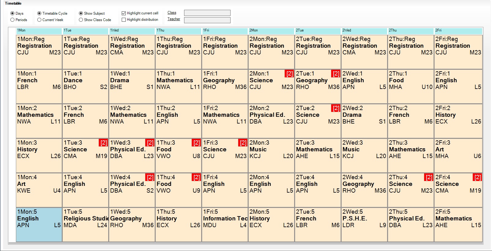 Timetable